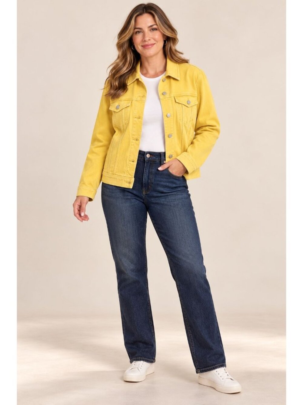 NWT Liverpool vibrant yellow denim trucker jacket Size XL classic front flap